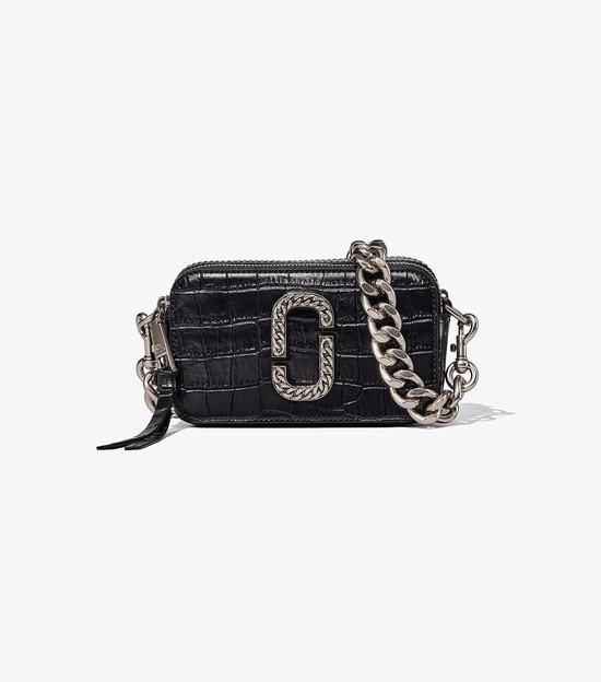 Women's Marc Jacobs Croc-Embossed Snapshot Mini Bags Black | TIWGM-6237