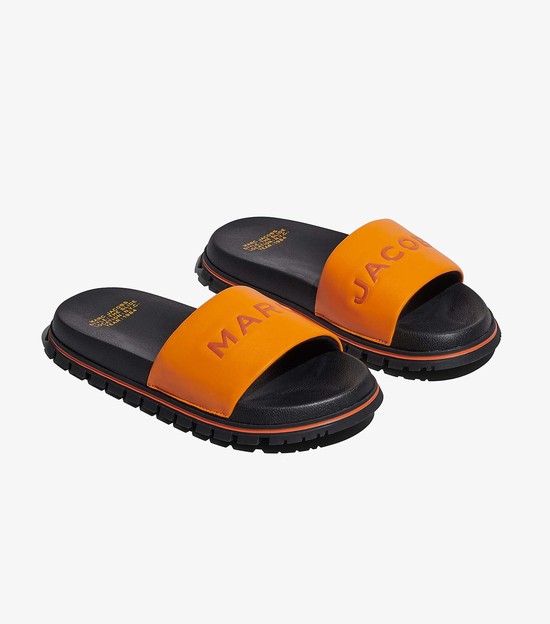 Women's Marc Jacobs Leather Sandals Orange / Black | WBLZS-9607