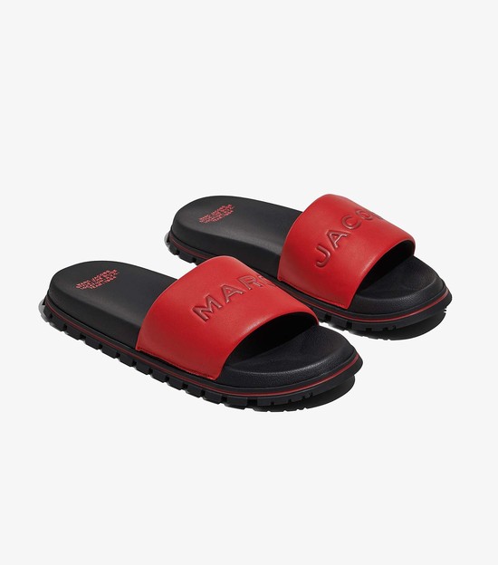 Women's Marc Jacobs Leather Sandals Red / Black | JVQYX-5934