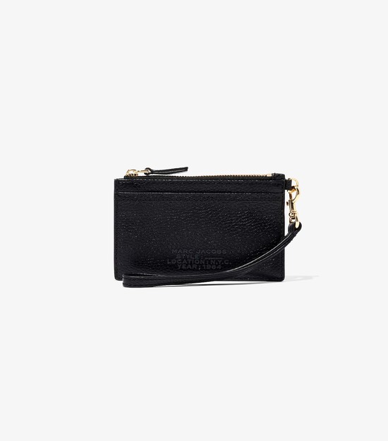 Women's Marc Jacobs Leather Top Zip Wristlet Small Wallets Black | HVEFX-7415