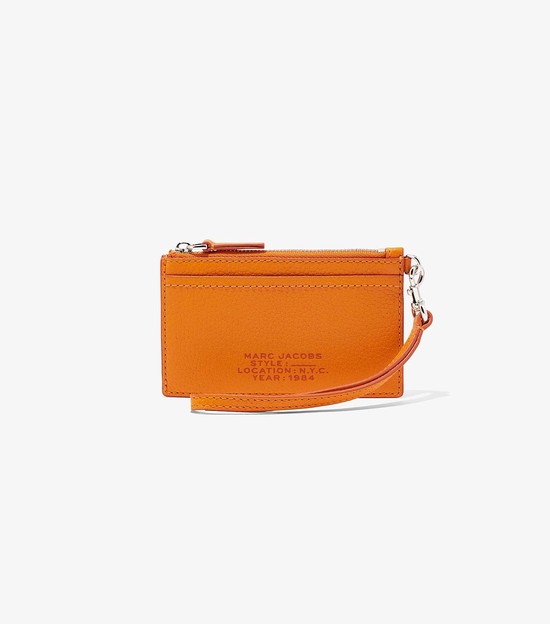 Women's Marc Jacobs Leather Top Zip Wristlet Small Wallets Orange | TEFVB-5894