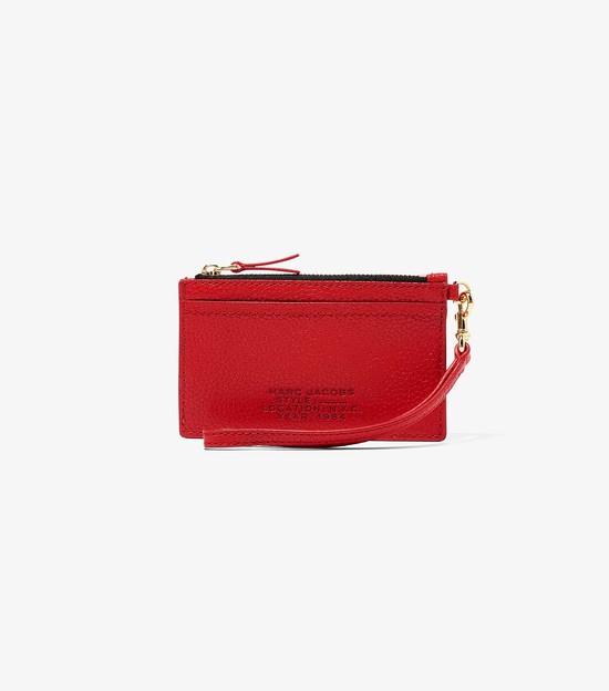 Women's Marc Jacobs Leather Top Zip Wristlet Small Wallets Red | VZGHY-8352