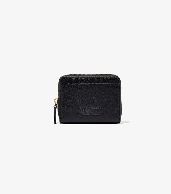 Women's Marc Jacobs Leather Zip Around Small Wallets Black | QOWME-7235