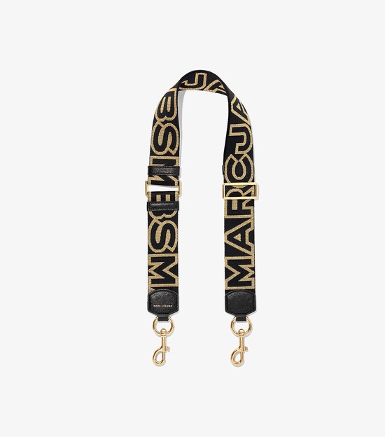 Women's Marc Jacobs Outline Logo Webbing Strap Bag Accessories Black / Gold | NULKX-1965