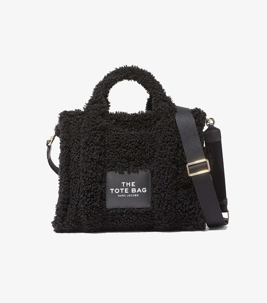 Women's Marc Jacobs Teddy Medium Tote Bags Black | DKEBI-5094